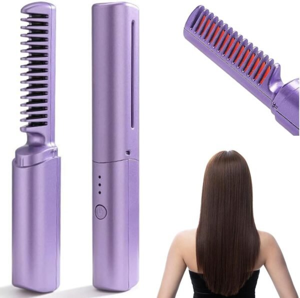 Rechargeable Mini Hair Straightener & Heat Comb – Cordless, Portable & Fast-Heating